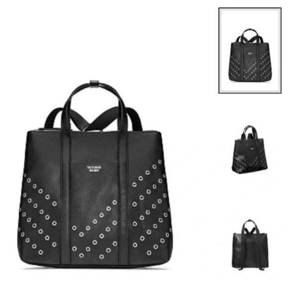 NEW Victoria's Secret Luxury Grommet Convertible Black Backpack Handbag Purse - Picture 12 of 15